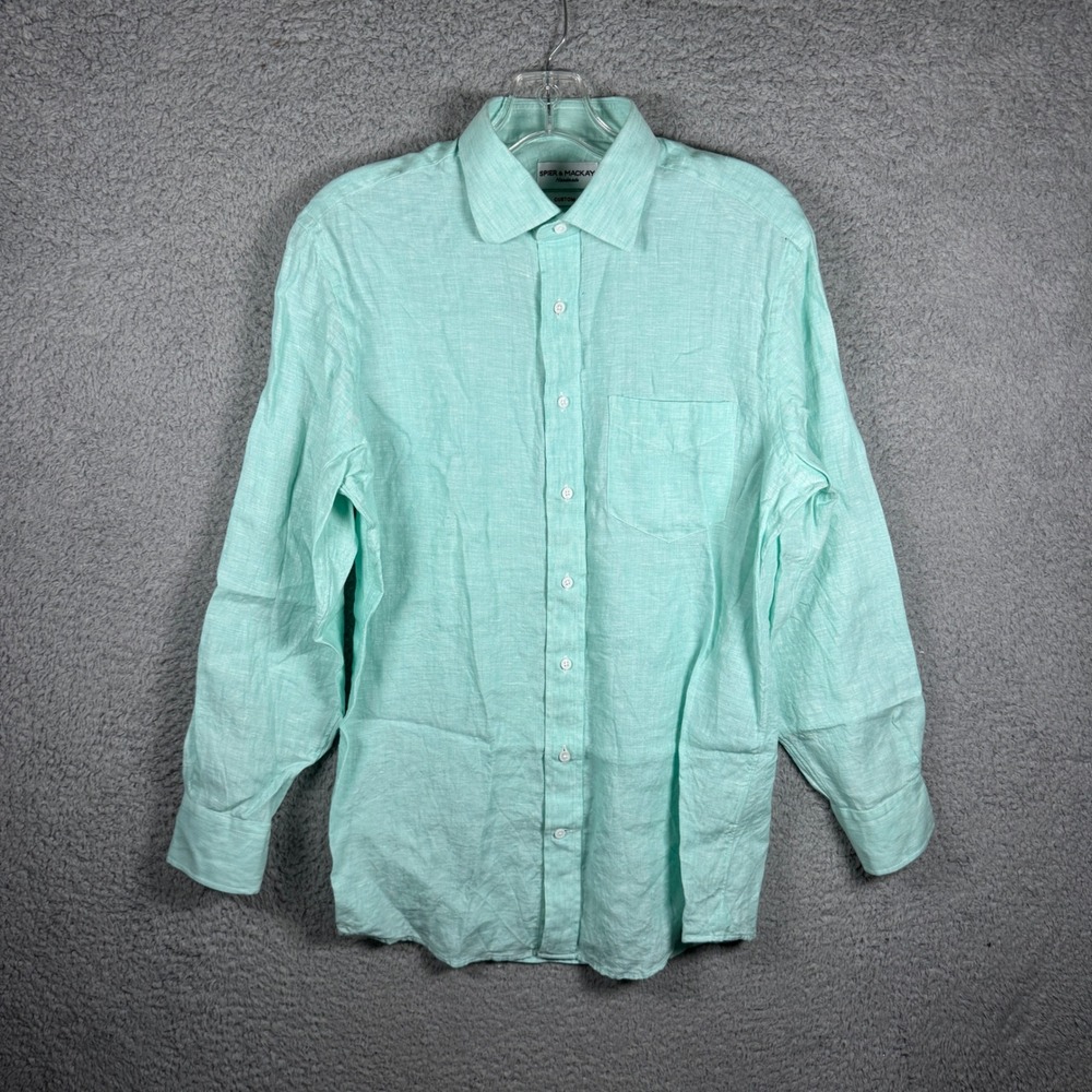Spier & Mackay Handmade Custom Mint Green 100% Linen Button Down Shirt Mens